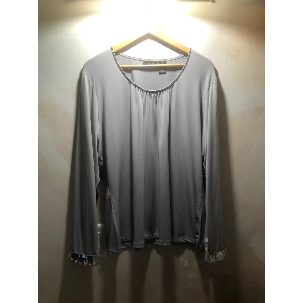 Ladies Apostrophe Career PLUS SIZE 16/18 Gray with Silver Accents Blouse Evening